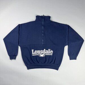 Vintage Lonsdale Sweater | 90's Navy Blue Pullover Quarter Zip Men's Fleece